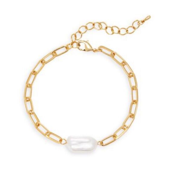 AQUA Gold Chain Simulated Pearl Bracelet Bloomingdales New - Picture 1 of 3